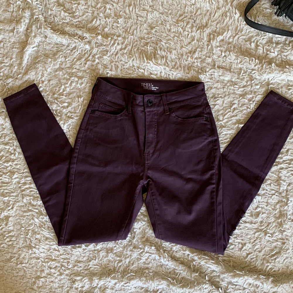 Burgundy high rise skinny jeans
